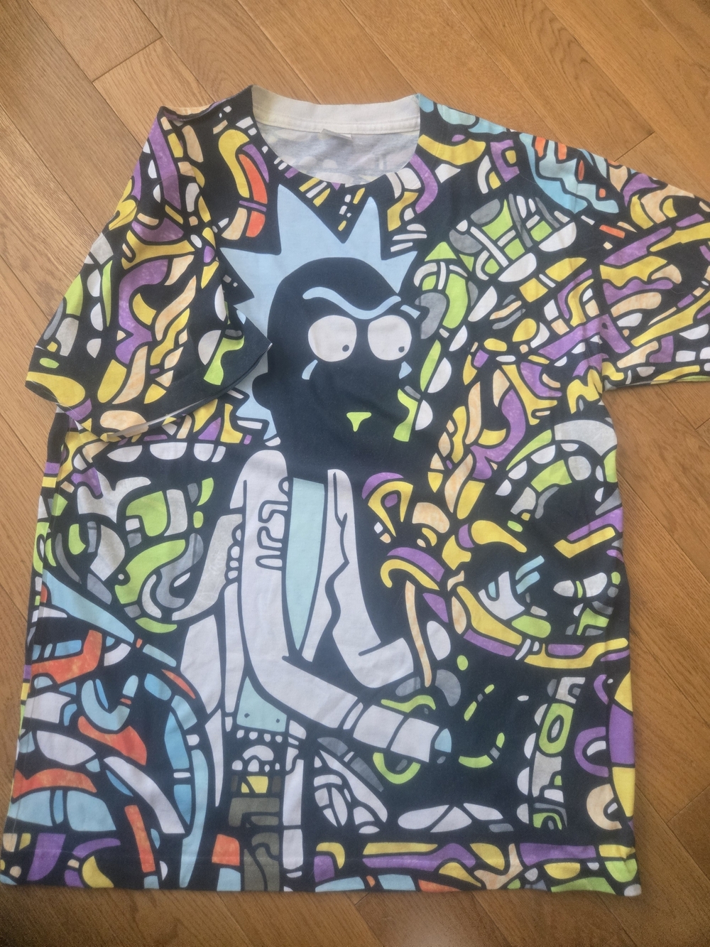 Men's Short Sleeve Graphic Tee - Multicolor Abstract Rick & Morty Inspired Print